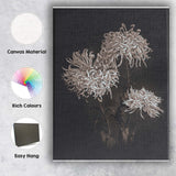 White Chrysanthemum Floral Botanical Illustration Dark Background Canvas Wall Art Print Decor Picture Ready to Hang