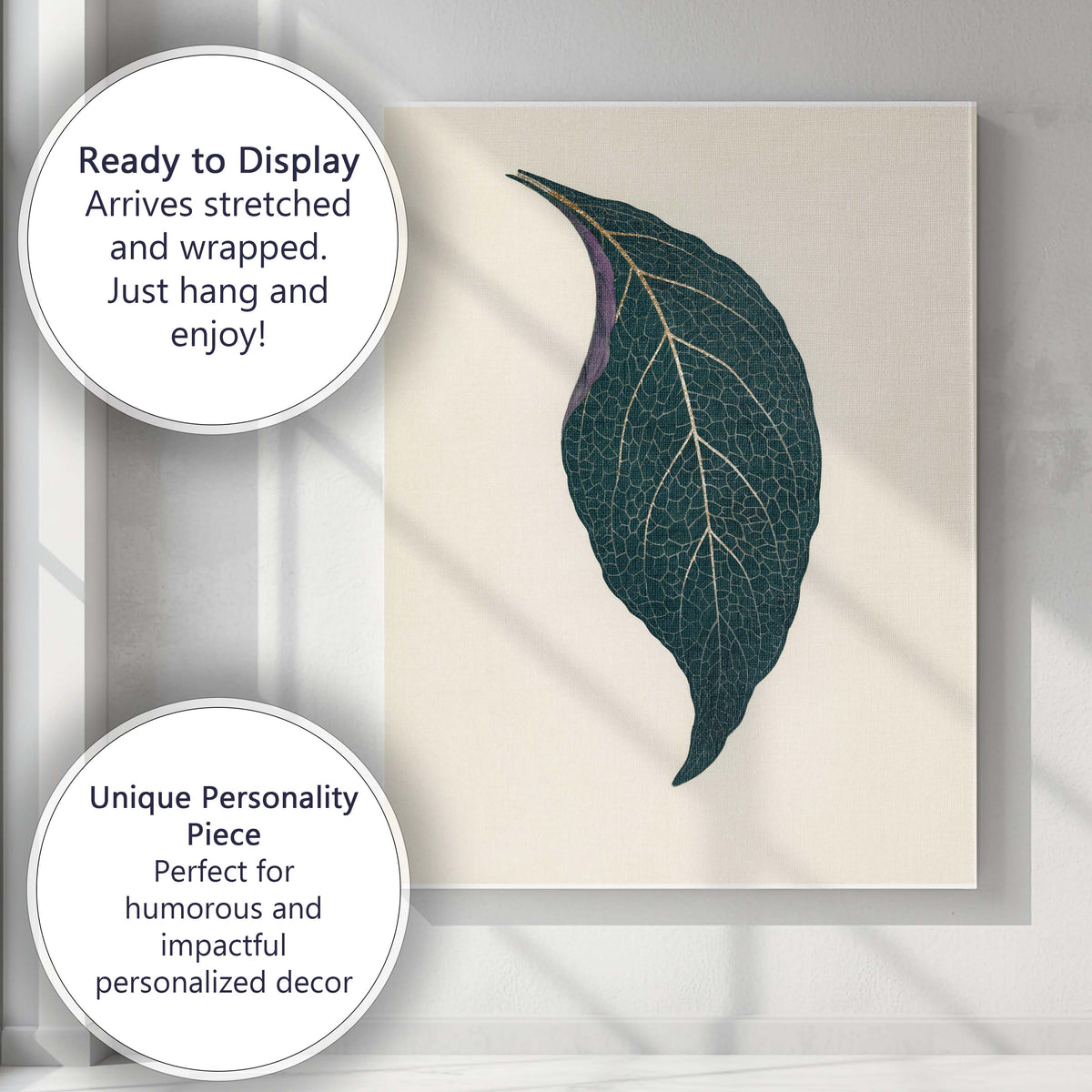 Dark Teal Skeleton Leaf Gold Vein Botanical Minimalist Canvas Wall Art Print Decor Picture Ready to Hang