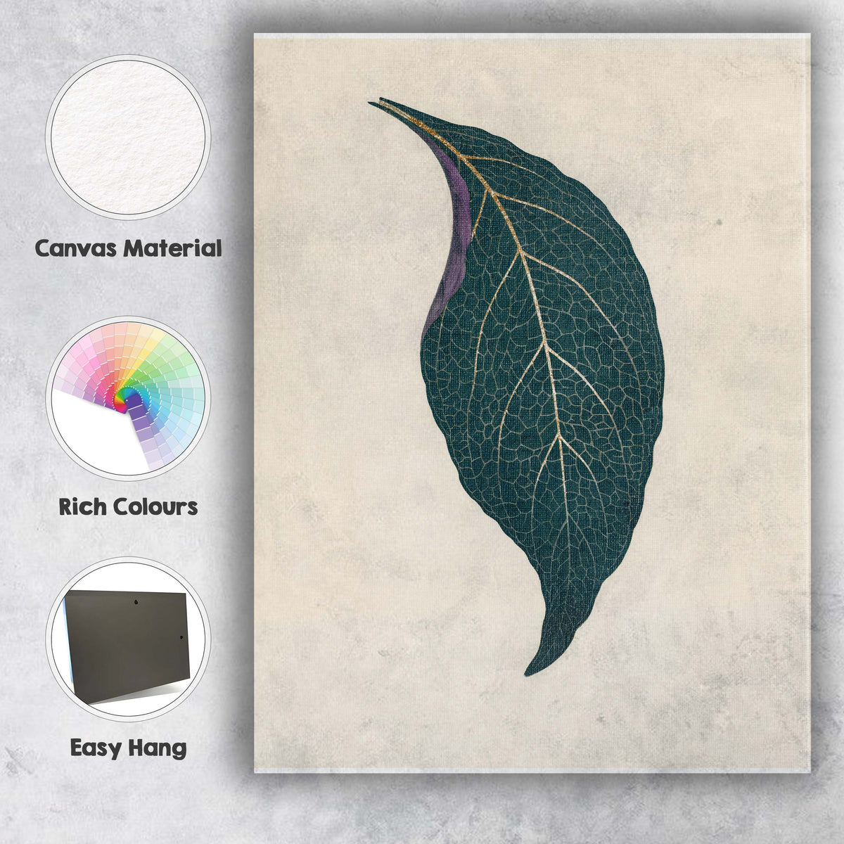 Dark Teal Skeleton Leaf Gold Vein Botanical Minimalist Canvas Wall Art Print Decor Picture Ready to Hang
