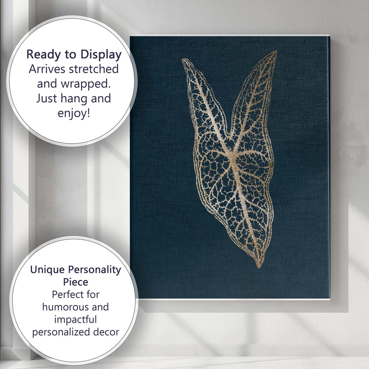 Gold Skeleton Leaf Metallic Botanical Minimalist Design Canvas Wall Art Print Decor Picture Ready to Hang