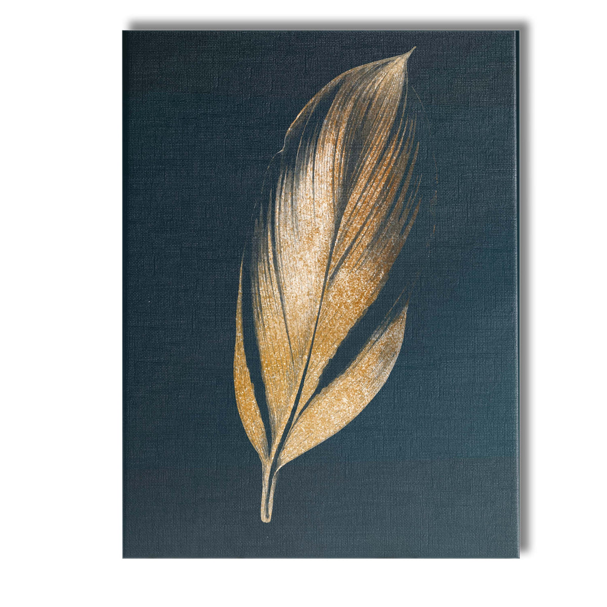 Golden Tropical Leaf on Deep Navy Background Contemporary Botanical Canvas Wall Art Print Decor Picture Ready to Hang
