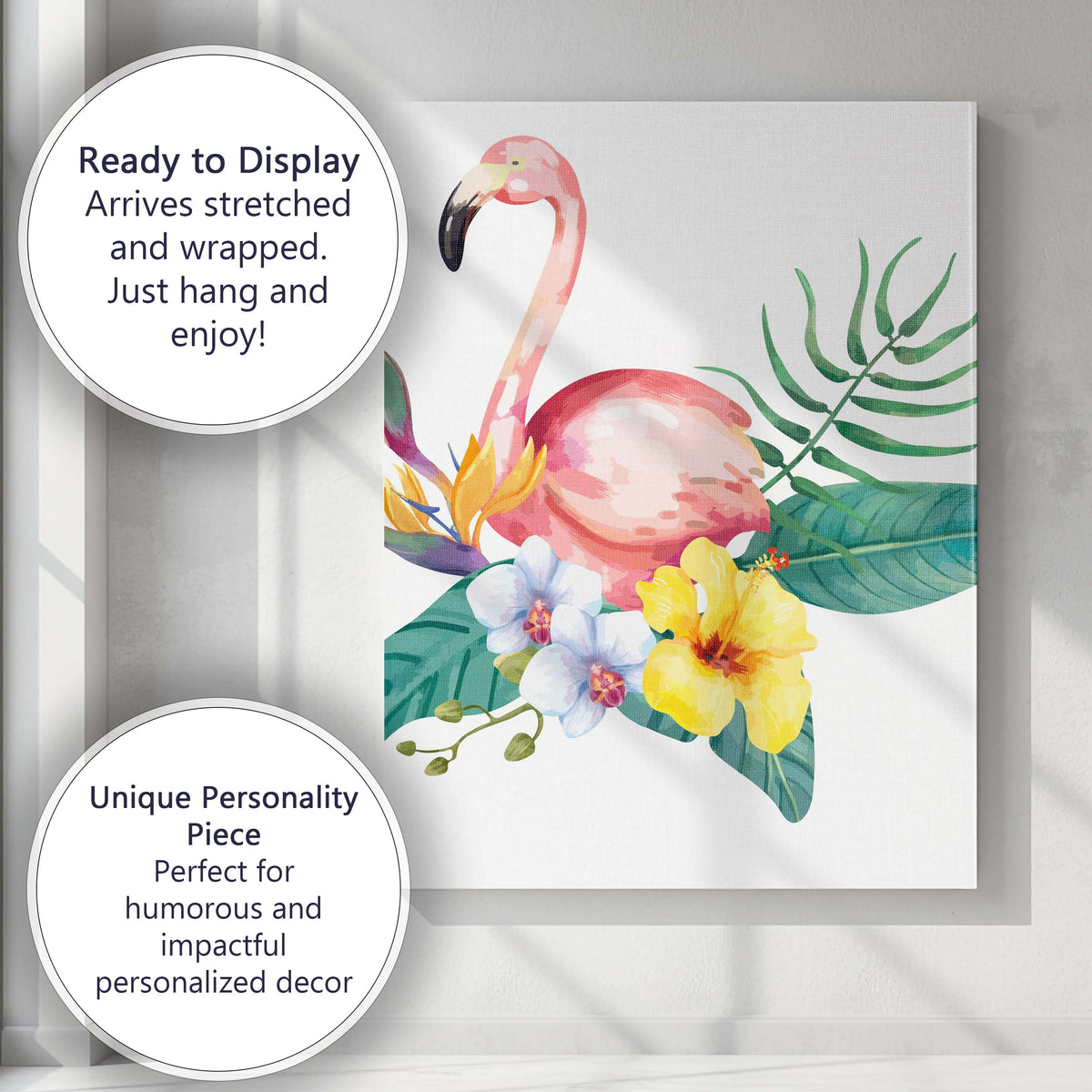 Tropical Flamingo Exotic Floral Watercolour Illustration Canvas Wall Art Print Decor Picture Ready to Hang