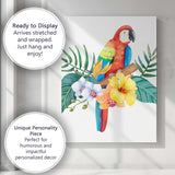 Tropical Scarlet Macaw Parrot Exotic Flowers Jungle Foliage Watercolour Canvas Wall Art Print Decor Picture Ready to Hang