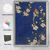 Japanese Songbird White Blossom Branch Woodblock Style Artwork Canvas Wall Art Print Decor Picture Ready to Hang