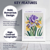 Purple Yellow Iris Flower Market Art Nouveau Botanical Illustration Canvas Wall Art Print Decor Picture Ready to Hang