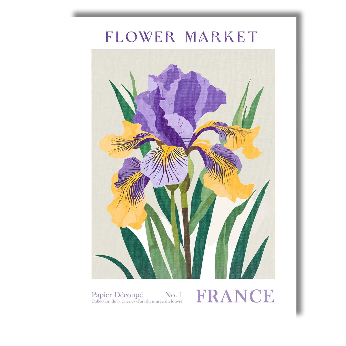 Purple Yellow Iris Flower Market Art Nouveau Botanical Illustration Canvas Wall Art Print Decor Picture Ready to Hang