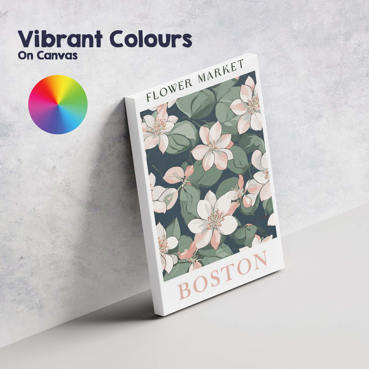 Coral Watercolour Flower Market Barcelona Botanical Artwork Canvas Wall Art Print Decor Picture Ready to Hang