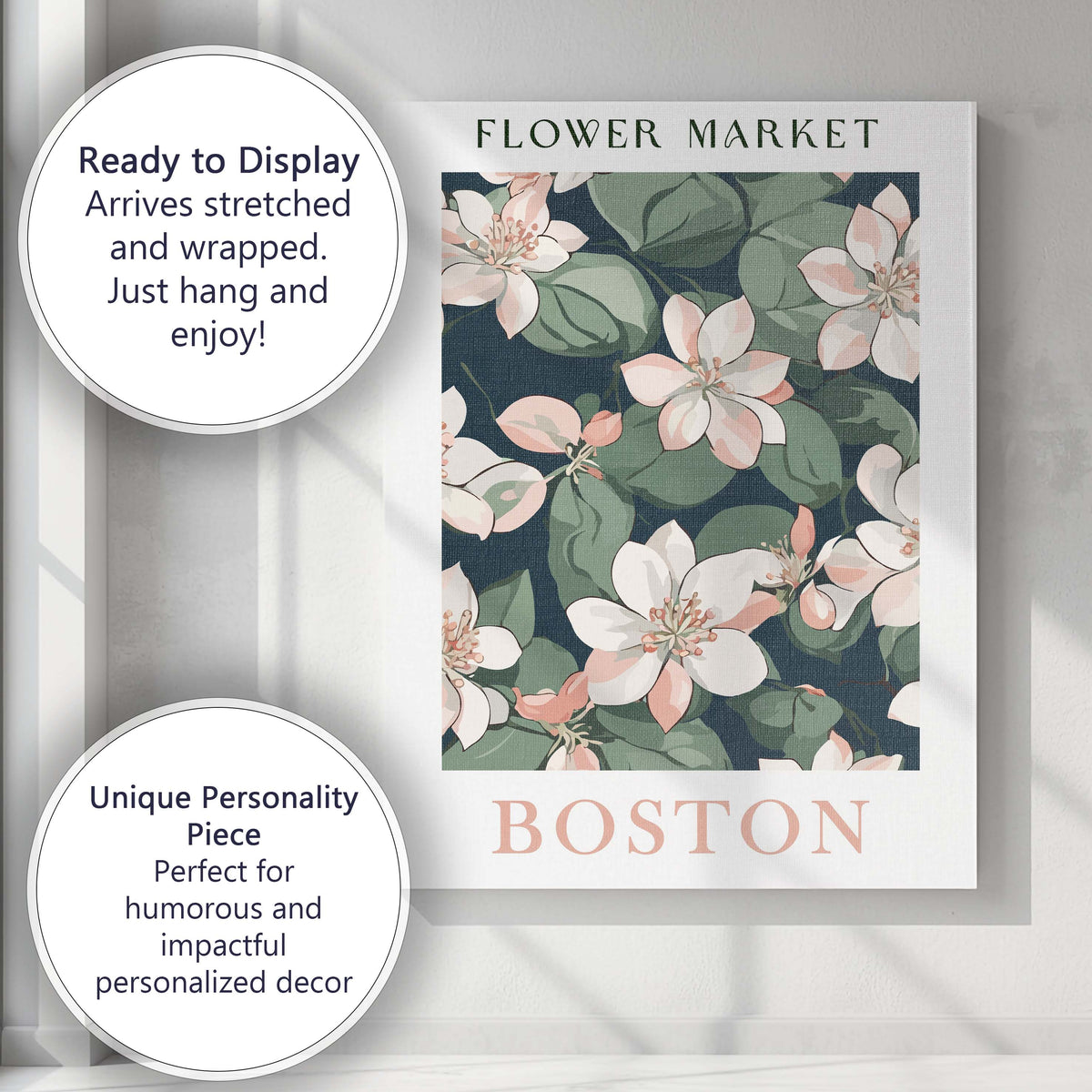 Coral Watercolour Flower Market Barcelona Botanical Artwork Canvas Wall Art Print Decor Picture Ready to Hang