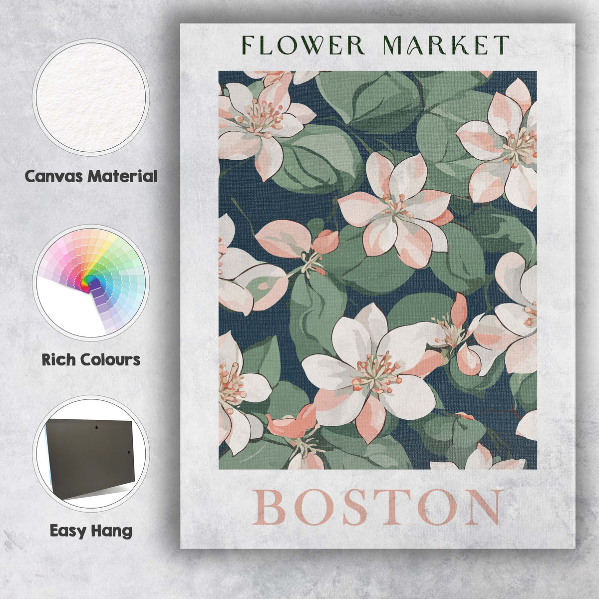 Coral Watercolour Flower Market Barcelona Botanical Artwork Canvas Wall Art Print Decor Picture Ready to Hang