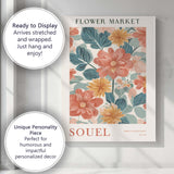 Coral Wildflower Pattern Scandinavian Floral Illustration Canvas Wall Art Print Decor Picture Ready to Hang