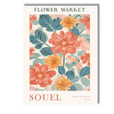 Coral Wildflower Pattern Scandinavian Floral Illustration Canvas Wall Art Print Decor Picture Ready to Hang