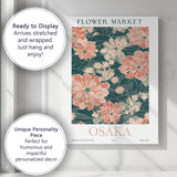 Peach Chrysanthemum Floral Pattern Dark Teal Botanical Design Canvas Wall Art Print Decor Picture Ready to Hang