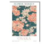 Peach Chrysanthemum Floral Pattern Dark Teal Botanical Design Canvas Wall Art Print Decor Picture Ready to Hang