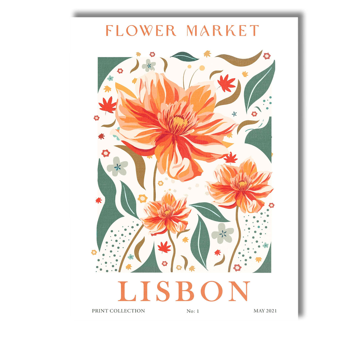 Decorative Orange Dahlia Floral Folk Art Illustration Canvas Wall Art Print Decor Picture Ready to Hang