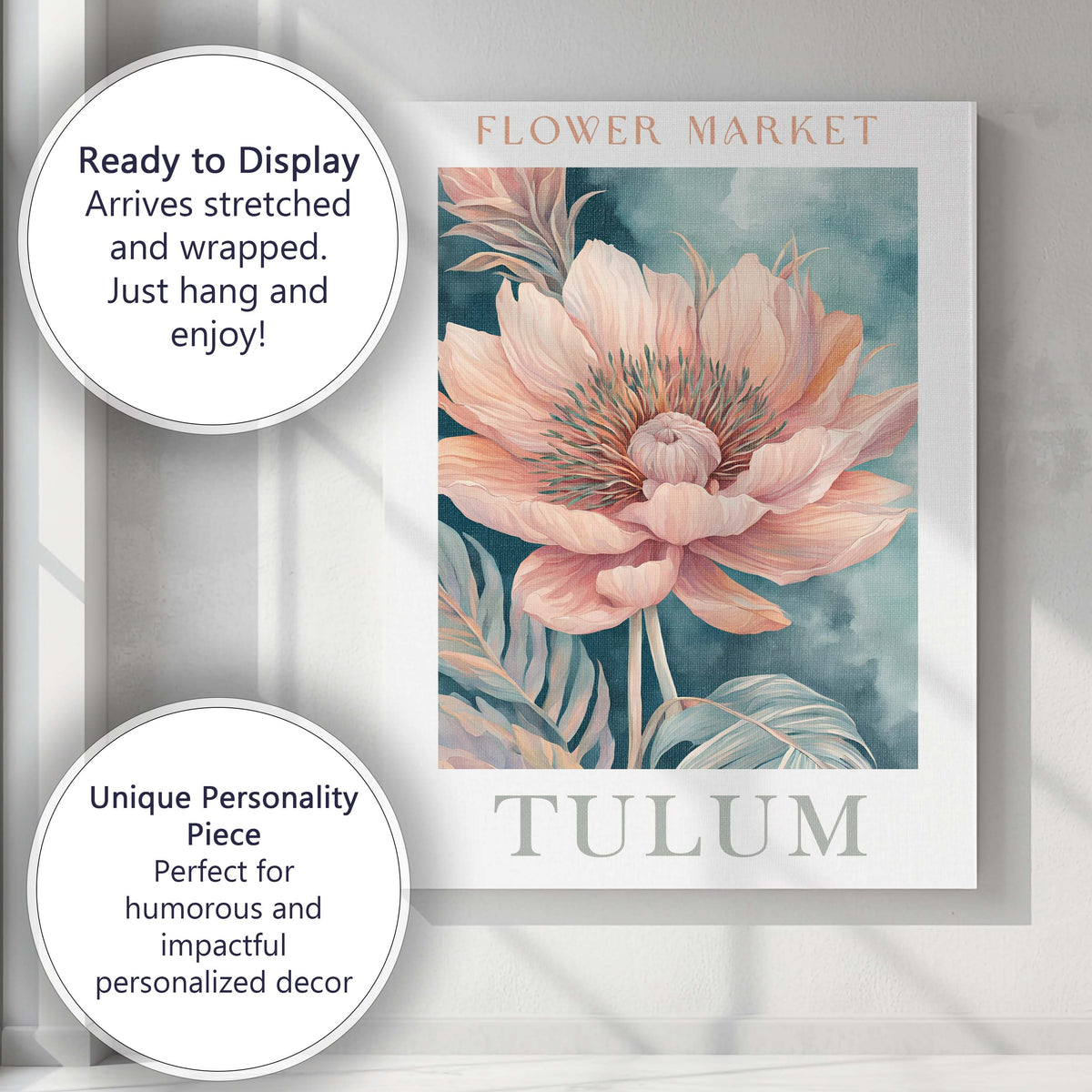 Blush Peony Flower Watercolour Botanical Painting Canvas Wall Art Print Decor Picture Ready to Hang