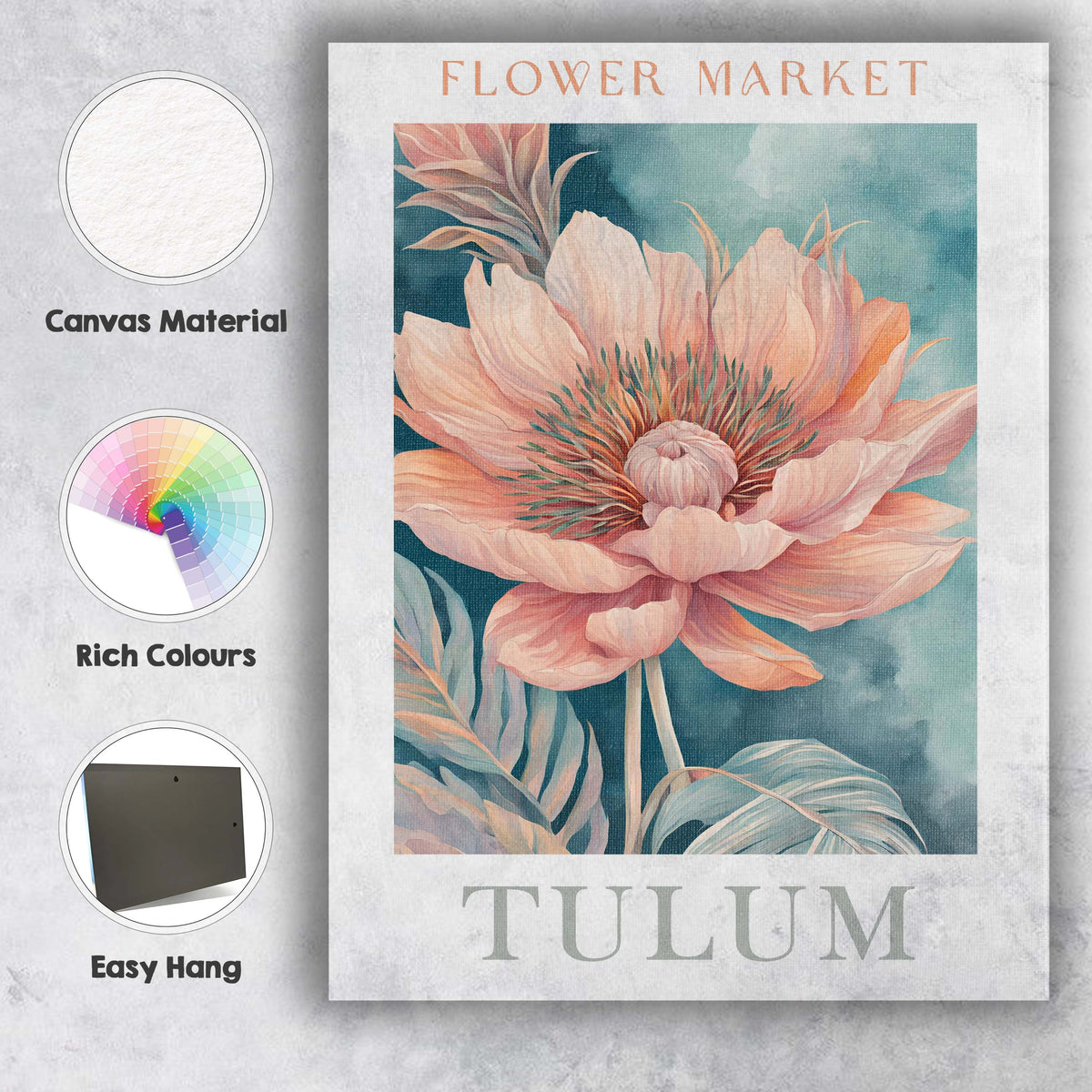 Blush Peony Flower Watercolour Botanical Painting Canvas Wall Art Print Decor Picture Ready to Hang