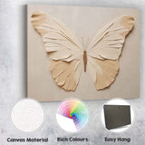 Elegant Cream Paper Butterfly Sculptural Minimalist Artwork Canvas Wall Art Print Decor Picture Ready to Hang