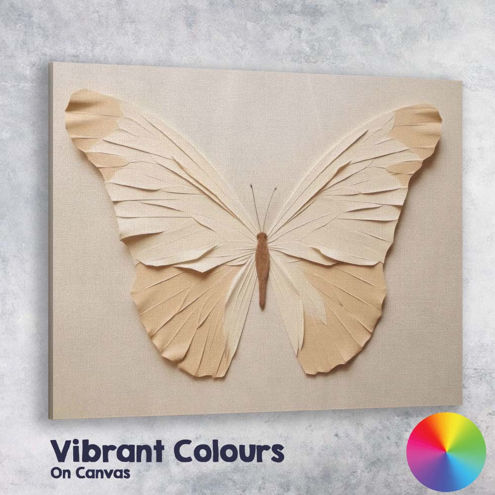 Elegant Cream Paper Butterfly Sculptural Minimalist Artwork Canvas Wall Art Print Decor Picture Ready to Hang