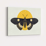 Celestial Moon Moth Night Sky Illustration Black And Gold Lunar Artwork Canvas Wall Art Print Decor Picture Ready to Hang