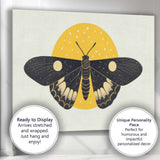 Celestial Moon Moth Night Sky Illustration Black And Gold Lunar Artwork Canvas Wall Art Print Decor Picture Ready to Hang