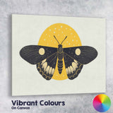 Celestial Moon Moth Night Sky Illustration Black And Gold Lunar Artwork Canvas Wall Art Print Decor Picture Ready to Hang