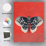 Black And White Moth Illustration On Vibrant Red Background Canvas Wall Art Print Decor Picture Ready to Hang
