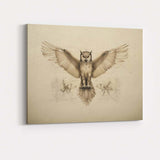Detailed Owl With Outstretched Wings Technical Sketch Artwork Canvas Wall Art Print Decor Picture Ready to Hang
