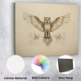 Detailed Owl With Outstretched Wings Technical Sketch Artwork Canvas Wall Art Print Decor Picture Ready to Hang