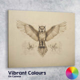 Detailed Owl With Outstretched Wings Technical Sketch Artwork Canvas Wall Art Print Decor Picture Ready to Hang