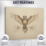 Detailed Owl With Outstretched Wings Technical Sketch Artwork Canvas Wall Art Print Decor Picture Ready to Hang