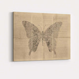 Monochrome Butterfly Silhouette Over Antique Book Pages Artwork Canvas Wall Art Print Decor Picture Ready to Hang