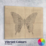 Monochrome Butterfly Silhouette Over Antique Book Pages Artwork Canvas Wall Art Print Decor Picture Ready to Hang