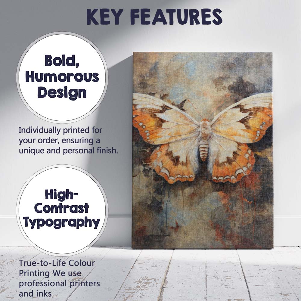 Cream and Amber Butterfly Abstract Textured Painting Canvas Wall Art Print Decor Picture Ready to Hang