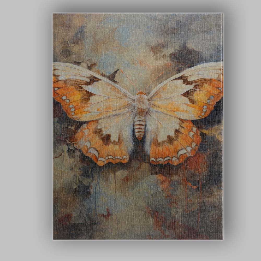 Cream and Amber Butterfly Abstract Textured Painting Canvas Wall Art Print Decor Picture Ready to Hang