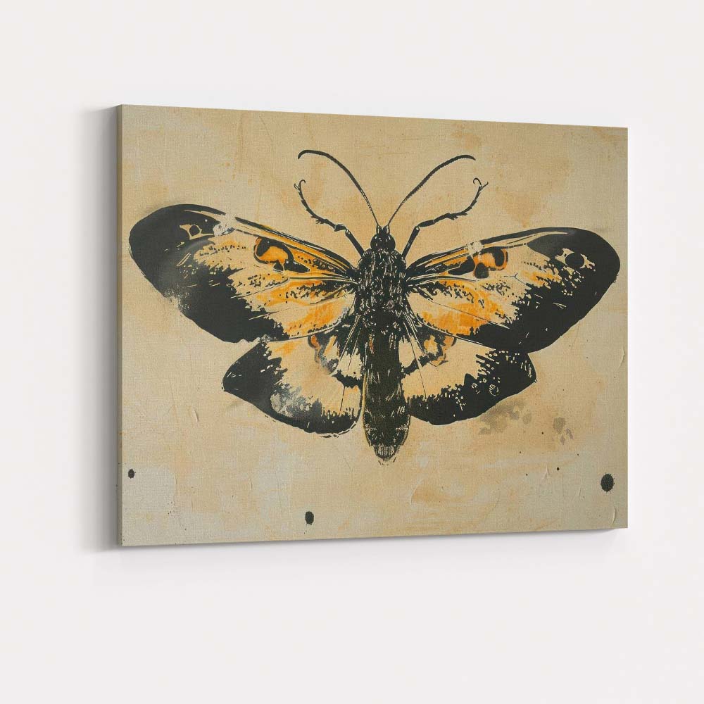 Black and Ochre Butterfly Graphic Ink Illustration Canvas Wall Art Print Decor Picture Ready to Hang