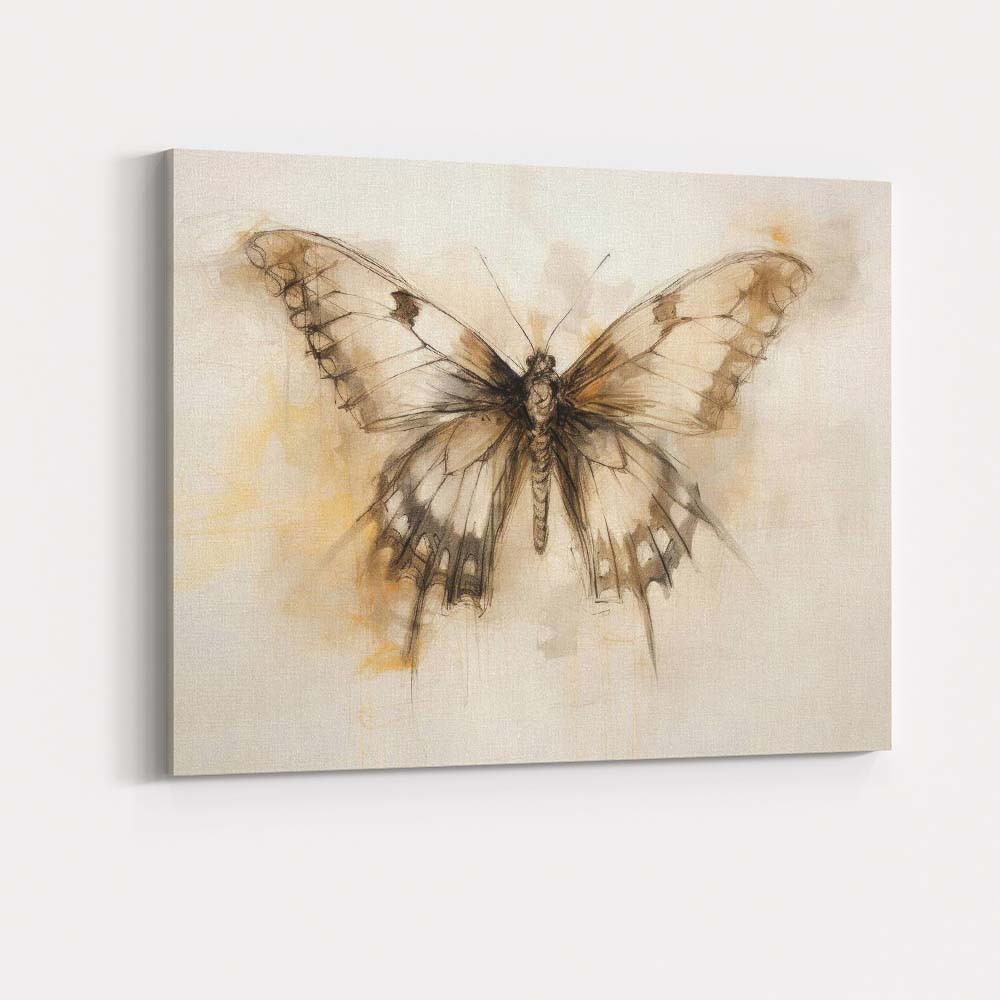 Sepia Sketch Style Distressed Butterfly Illustration Canvas Wall Art Print Decor Picture Ready to Hang
