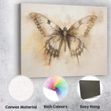 Sepia Sketch Style Distressed Butterfly Illustration Canvas Wall Art Print Decor Picture Ready to Hang
