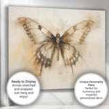 Sepia Sketch Style Distressed Butterfly Illustration Canvas Wall Art Print Decor Picture Ready to Hang