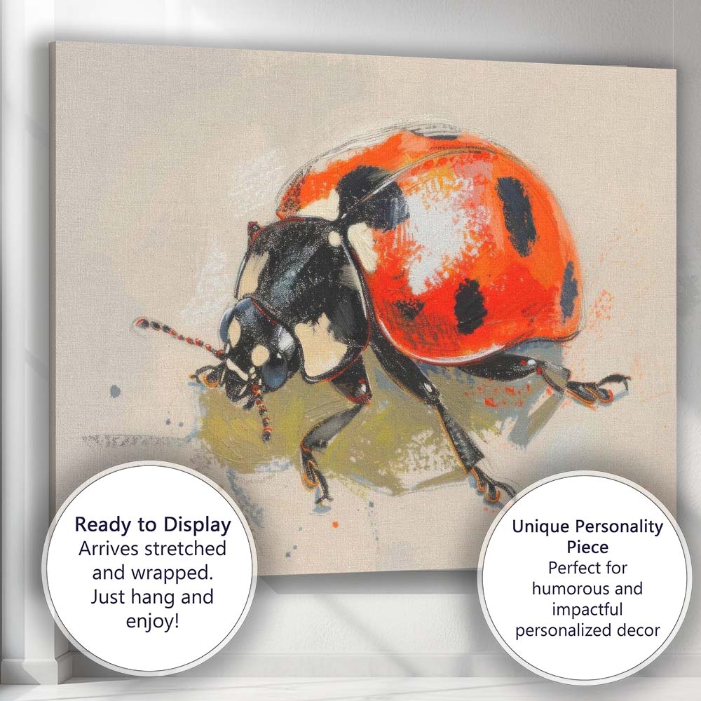 Vibrant Red Ladybird Beetle Contemporary Painterly Artwork Canvas Wall Art Print Decor Picture Ready to Hang
