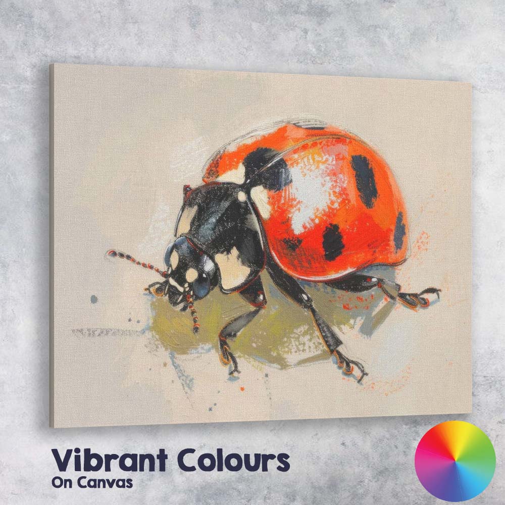 Vibrant Red Ladybird Beetle Contemporary Painterly Artwork Canvas Wall Art Print Decor Picture Ready to Hang