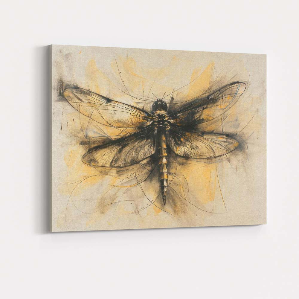 Artistic Dragonfly Ink Sketch Abstract Nature Illustration Canvas Wall Art Print Decor Picture Ready to Hang