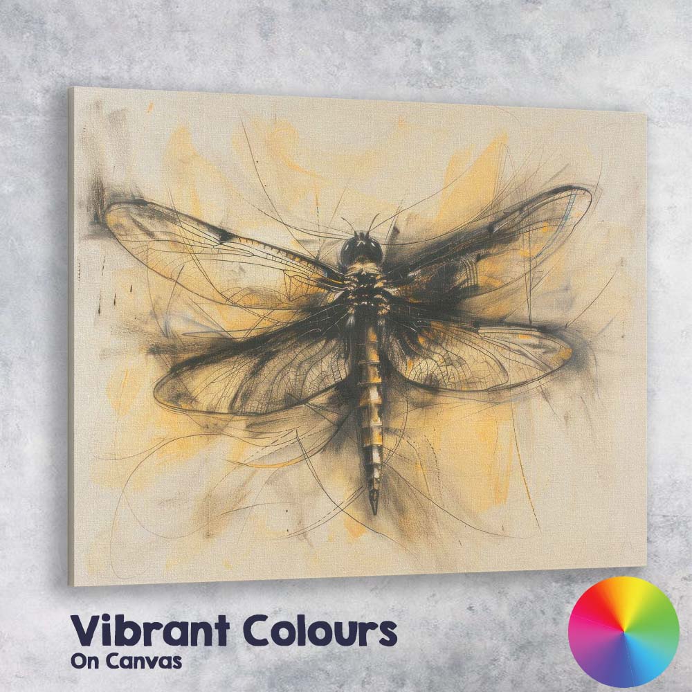 Artistic Dragonfly Ink Sketch Abstract Nature Illustration Canvas Wall Art Print Decor Picture Ready to Hang