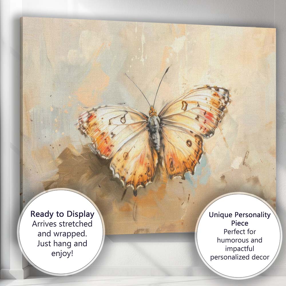 Warm Neutral Butterfly Mixed Media Textured Painting Canvas Wall Art Print Decor Picture Ready to Hang
