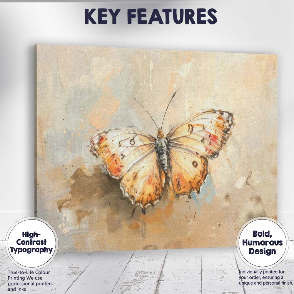 Warm Neutral Butterfly Mixed Media Textured Painting Canvas Wall Art Print Decor Picture Ready to Hang