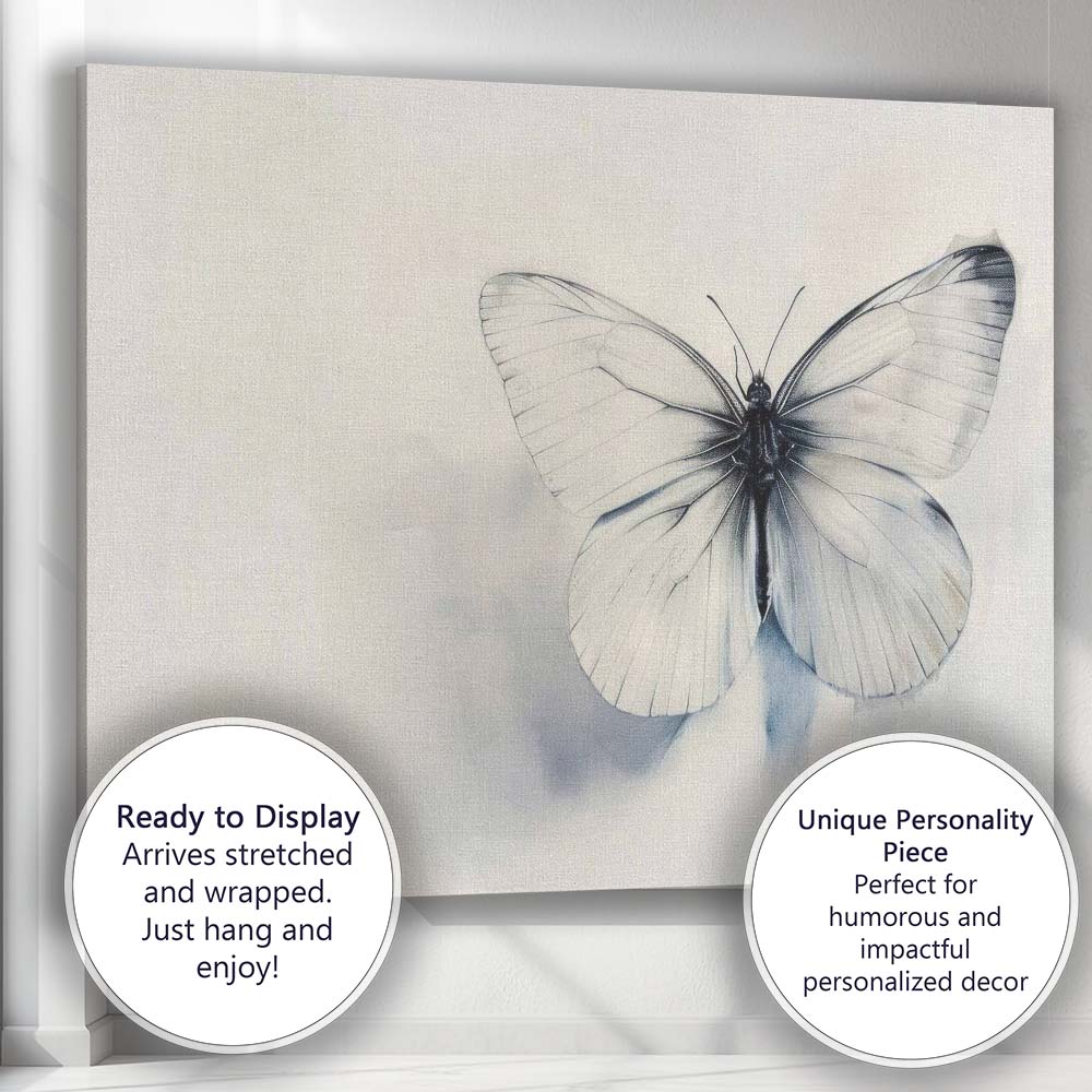 Monochrome White Butterfly Minimalist Watercolour Canvas Wall Art Print Decor Picture Ready to Hang