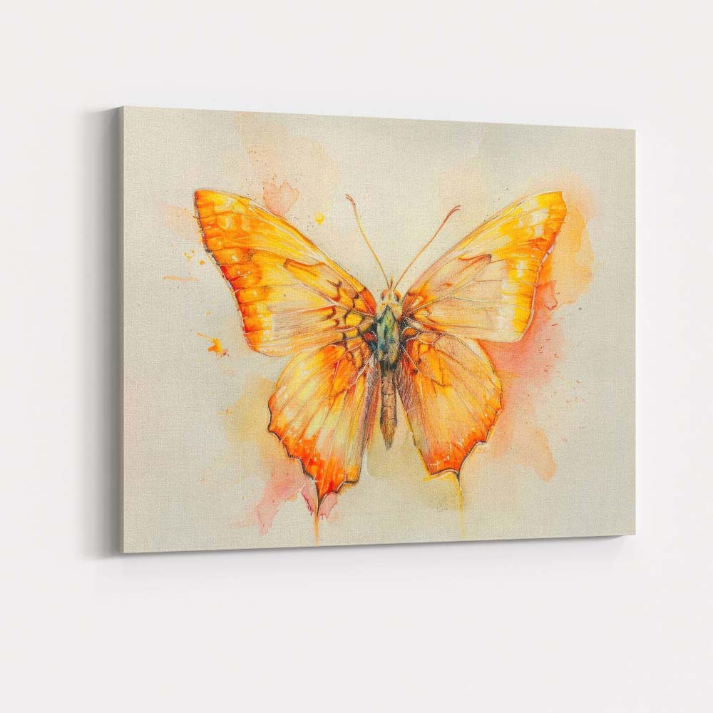 Golden Orange Butterfly Watercolour Nature Study Canvas Wall Art Print Decor Picture Ready to Hang