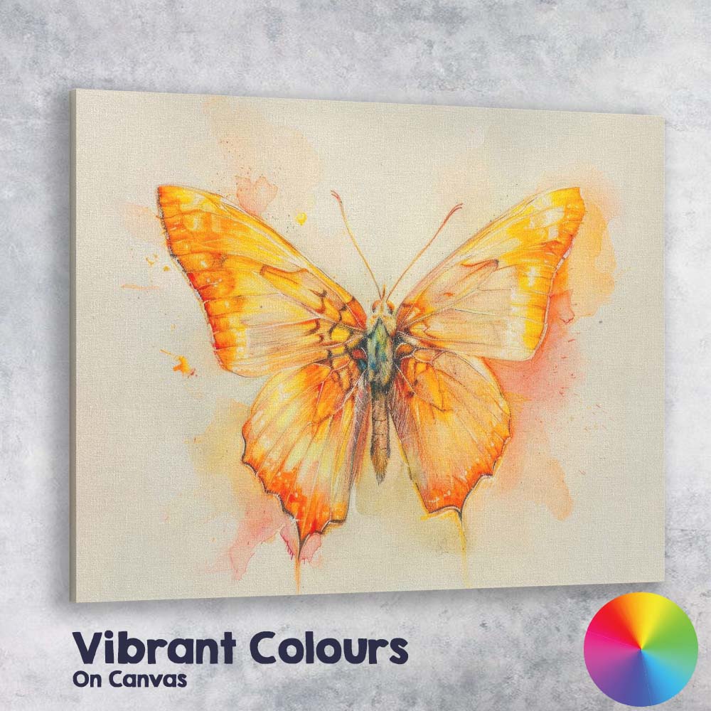 Golden Orange Butterfly Watercolour Nature Study Canvas Wall Art Print Decor Picture Ready to Hang