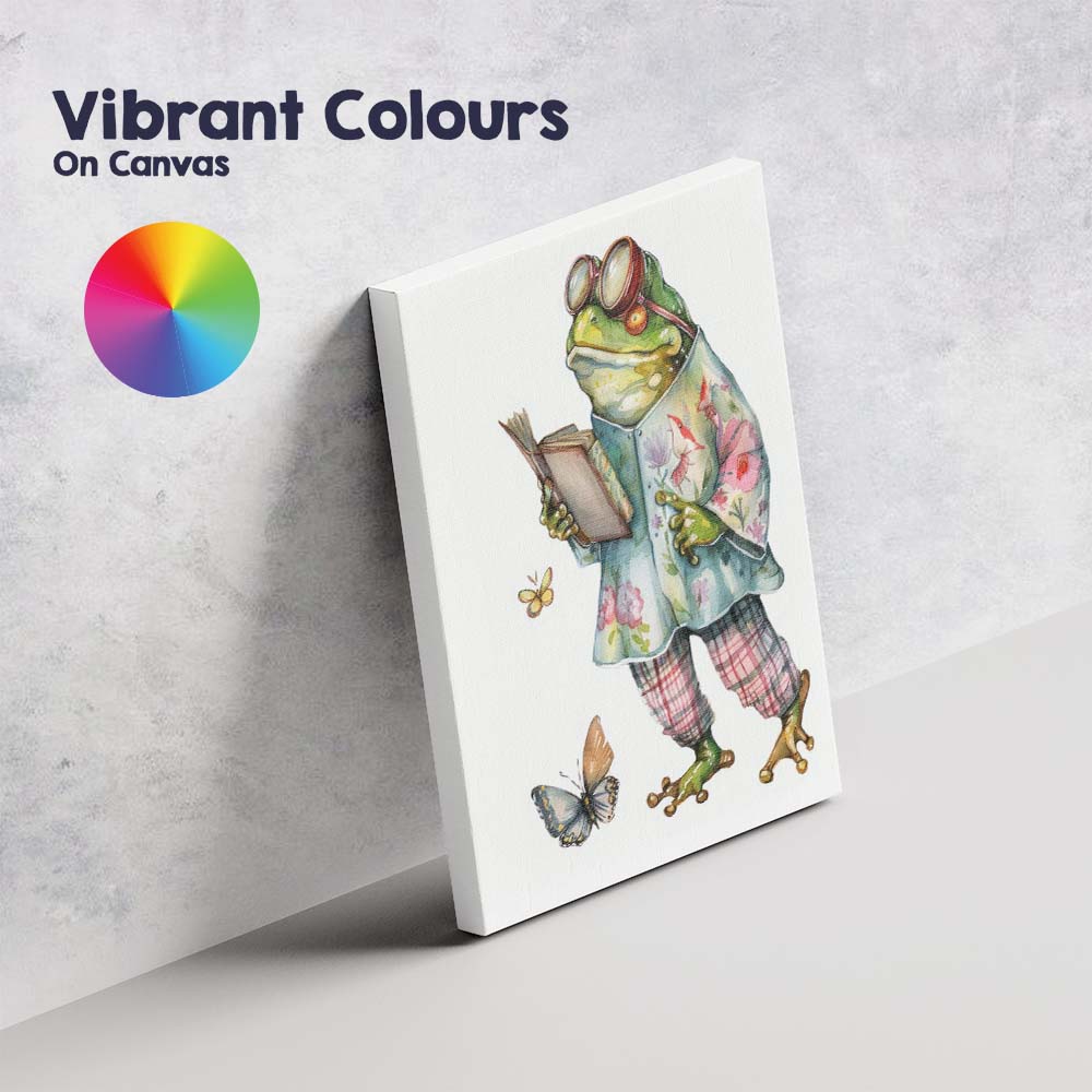 Charming Frog in Floral Coat Reading Book Watercolour Canvas Wall Art Print Decor Picture Ready to Hang