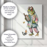 Charming Frog in Floral Coat Reading Book Watercolour Canvas Wall Art Print Decor Picture Ready to Hang