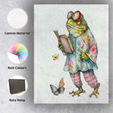 Charming Frog in Floral Coat Reading Book Watercolour Canvas Wall Art Print Decor Picture Ready to Hang
